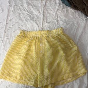 SHEIN Yellow Striped High Waist Shorts